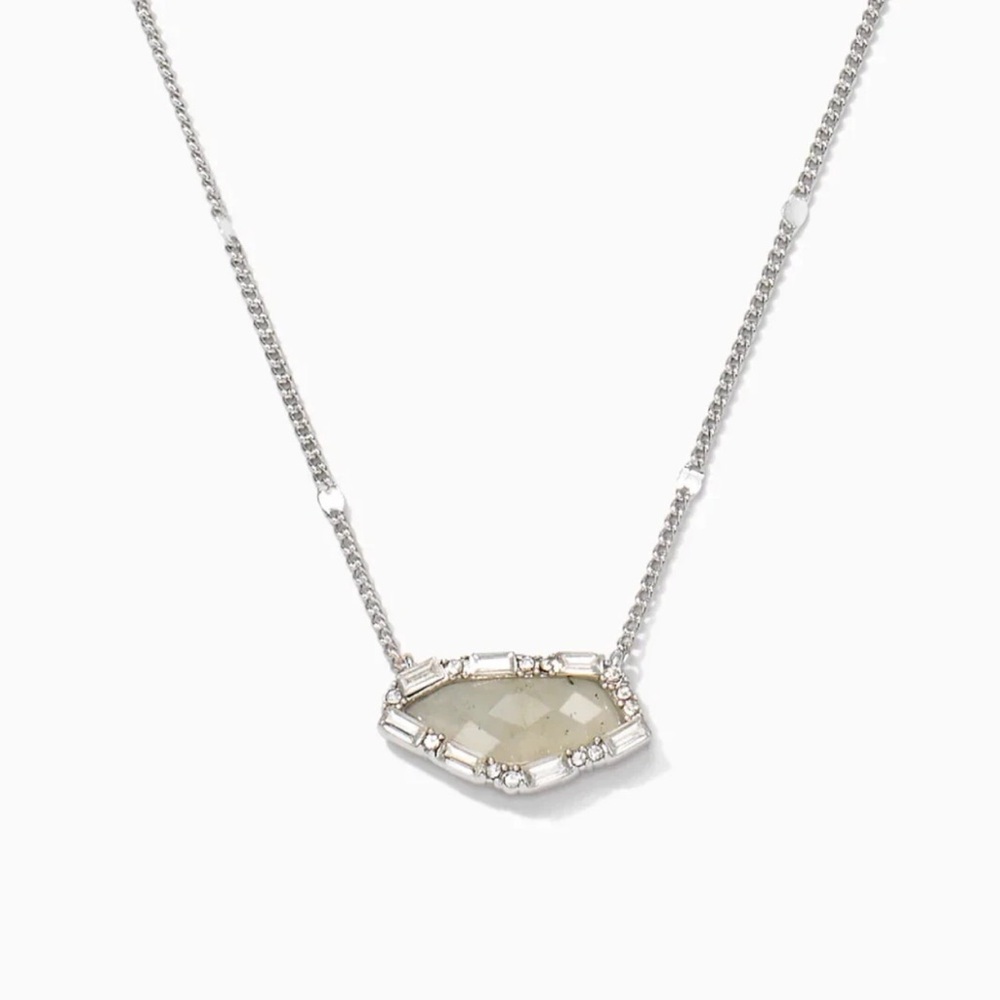 Stella & Dot Silver, Pave Stone, & Labradorite Pendant Necklace